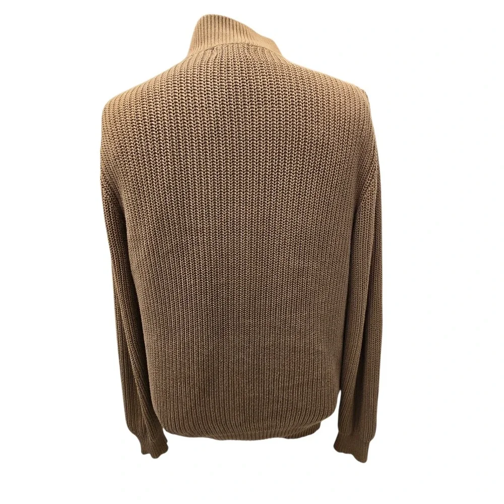 Vtg 90s LL Bean Full Zip Chunky Knit Ribbed Cotton Sweater Dark Tan Men's L MINT